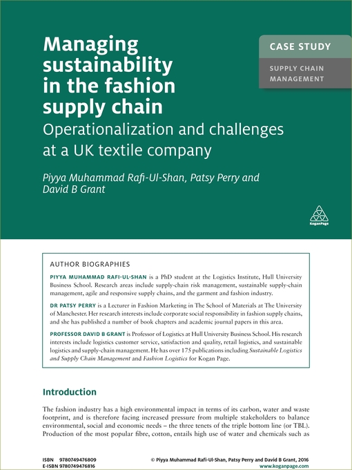 Title details for Managing Sustainability in the Fashion Supply Chain by Piyya Muhammad Rafi-Ul-Shan - Available